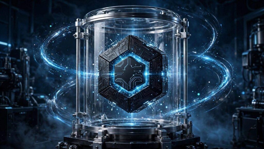 Illustration of Google's internal Gemini 4 Carbon AI model checkpoint being tested in a glass chamber, 2026