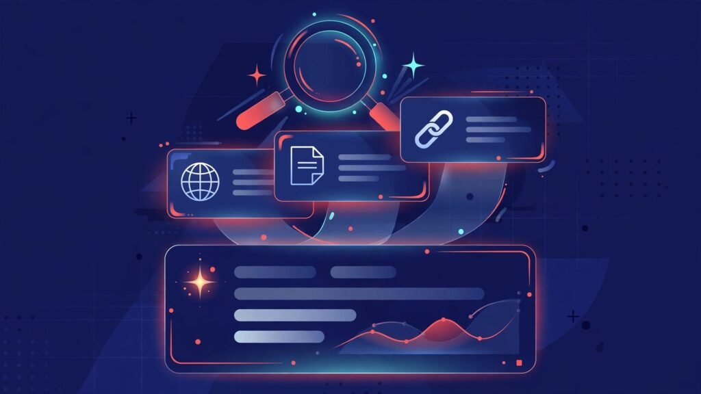 Illustration of Google AI search results with website link cards highlighted above the answer panel, 2026