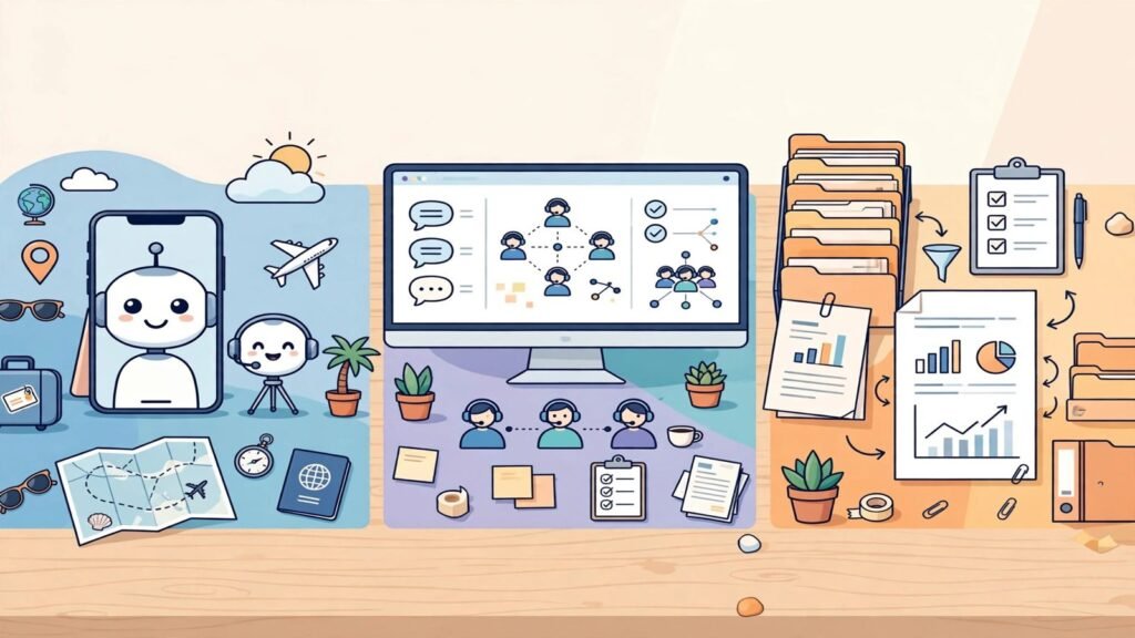 Three AI agent workspaces compared: personal errands, team tasks and file projects, 2026
