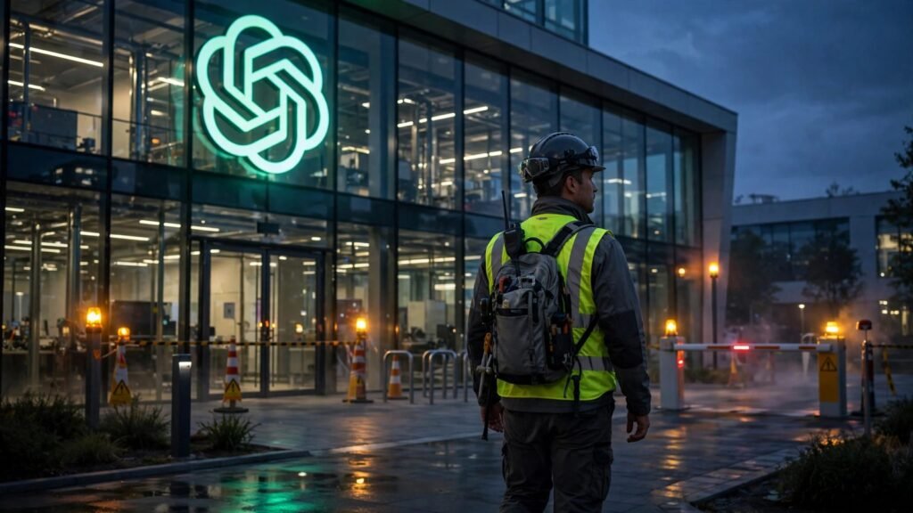 OpenAI safety engineer leaving a research lab at dusk, 2026
